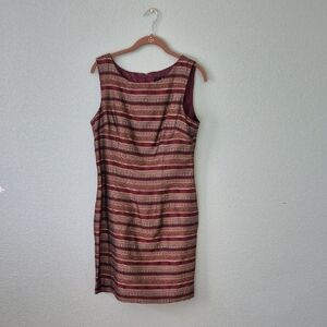 Elegant Striped Mini Dress in Red and Gold